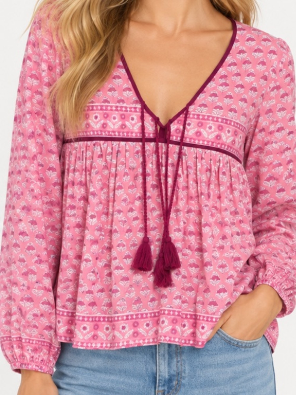 Marea Isla Top- Pink Block Print M